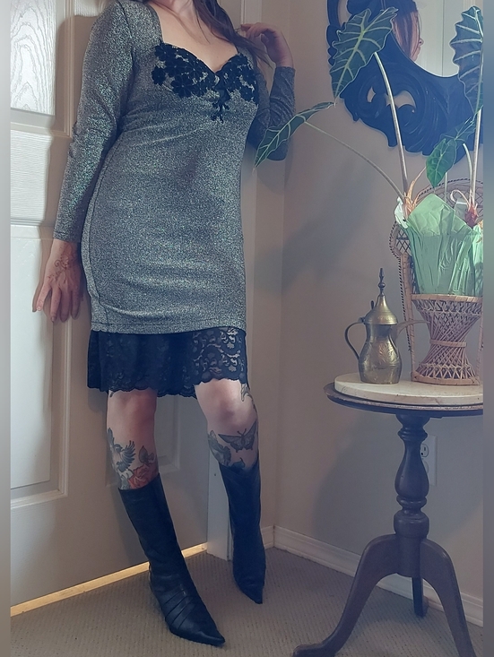 Dresses & Skirts - Sparkle Dress With Black Velvet Embellisments